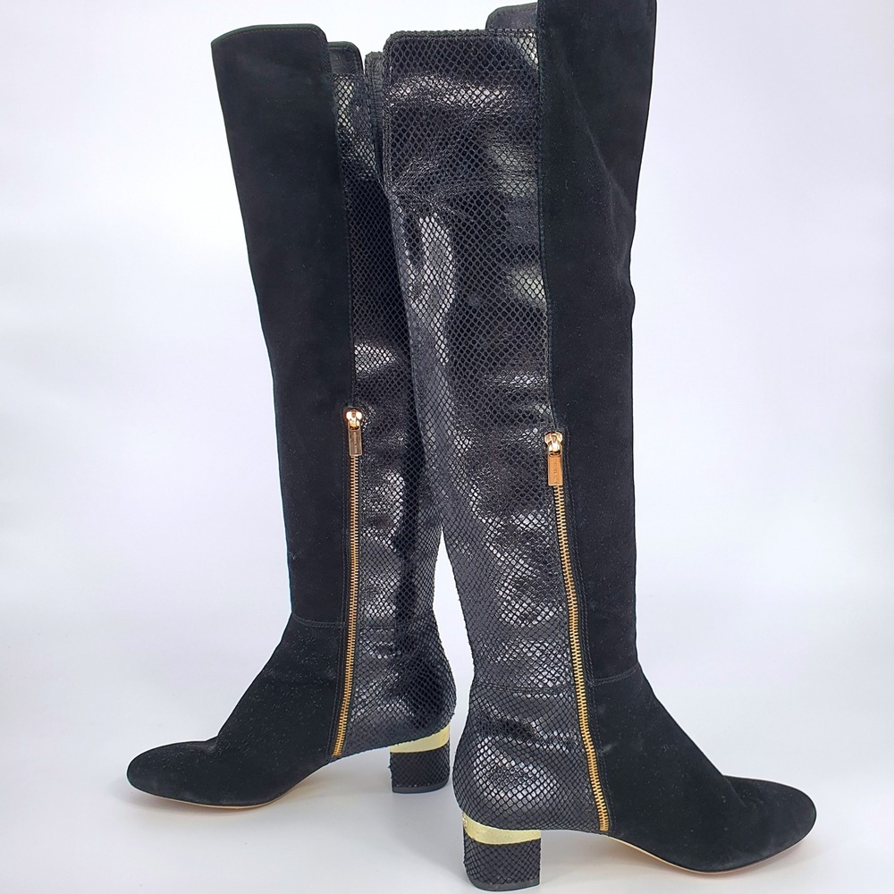 Michael Kors Alaysia Black Leather Suede Over The Knee Boots Size 9.5M